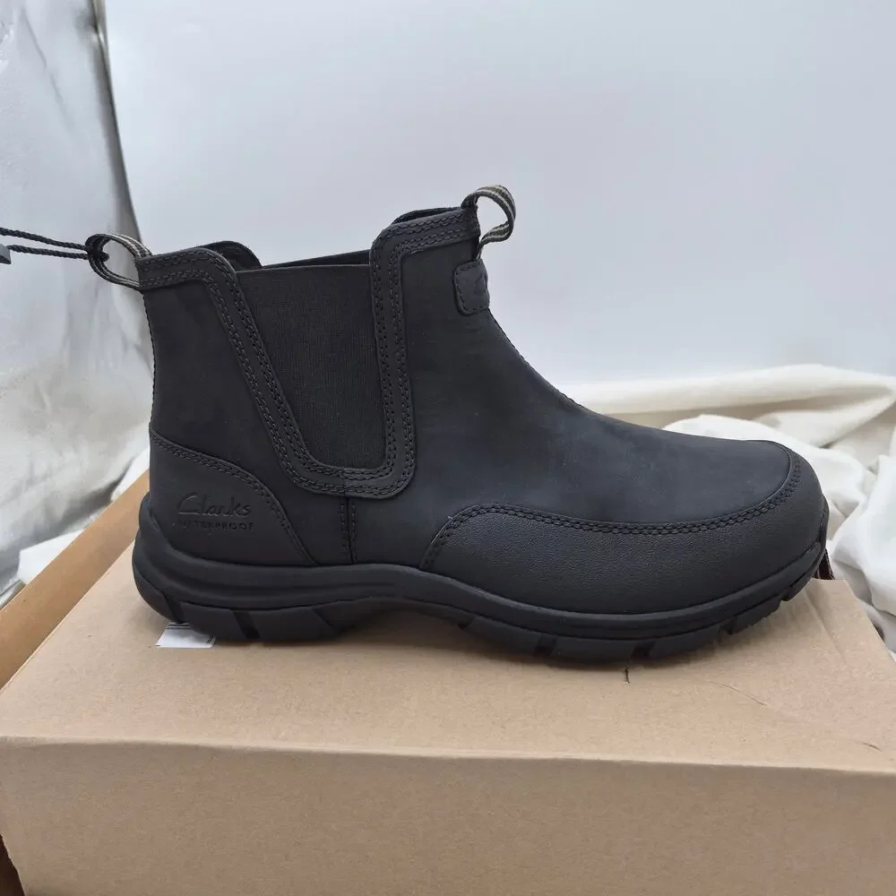 NEW Clarks Walpath Easy Waterproof Chelsea Boot black leather men size 12 W